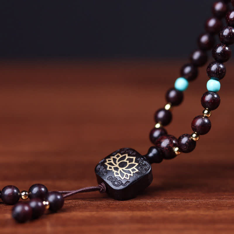 Buddha Stones 108 Mala Beads Tibetan Small Leaf Red Sandalwood Lotus Balance Bracelet Bracelet Mala BS 6