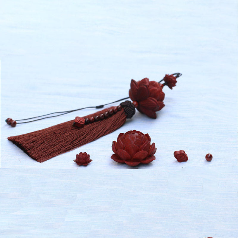 Buddha Stones Tibetan Small Leaf Red Sandalwood Lotus Luck Protection Tassel Decoration - image 8