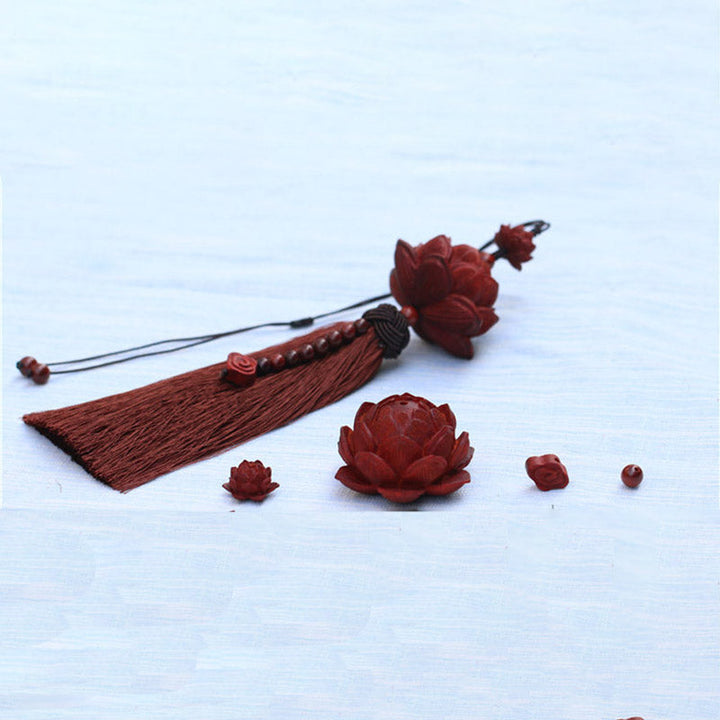 Buddha Stones Tibetan Small Leaf Red Sandalwood Lotus Luck Protection Tassel Decoration - image 8