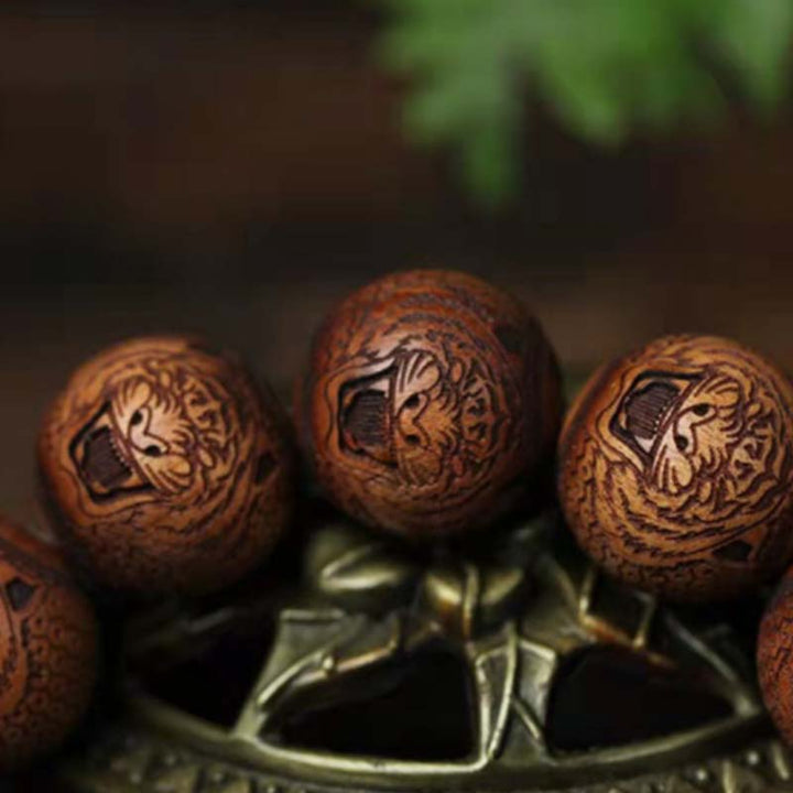 Buddha Stones Tibetan Rosewood Engraving Tiger Protection Bracelet Bracelet BS 4