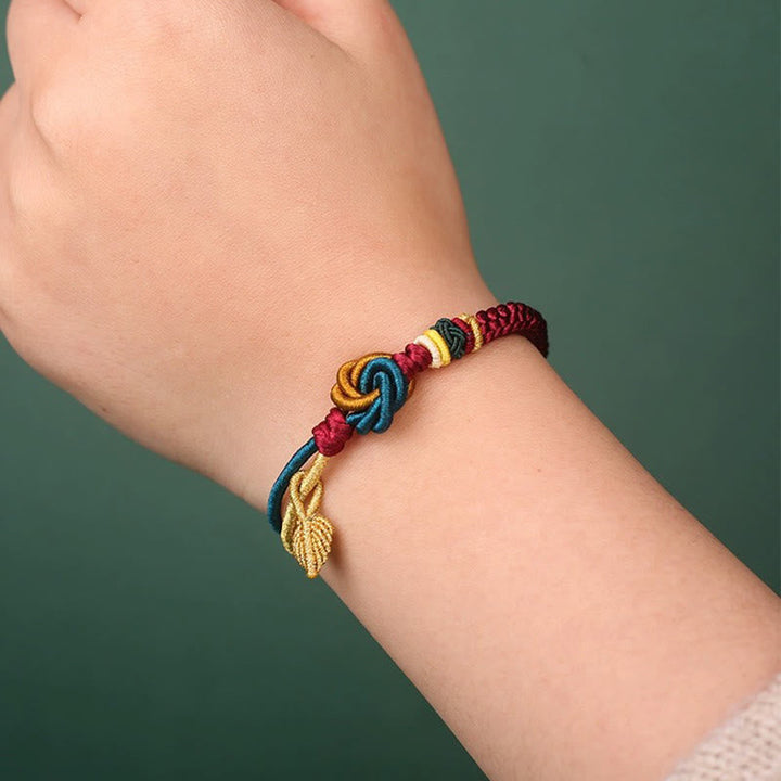 Handwoven mandala knot and leaf cord bracelet — view 9
