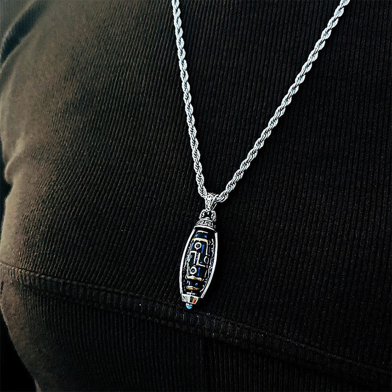 Buddha Stones Tibetan Om Mani Padme Hum Nine-Eye Dzi Bead Pattern Peace Purity Rotatable Necklace Pendant Necklaces & Pendants BS 8