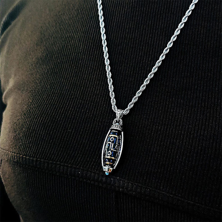 Buddha Stones Tibetan Om Mani Padme Hum Nine-Eye Dzi Bead Pattern Peace Purity Rotatable Necklace Pendant Necklaces & Pendants BS 8
