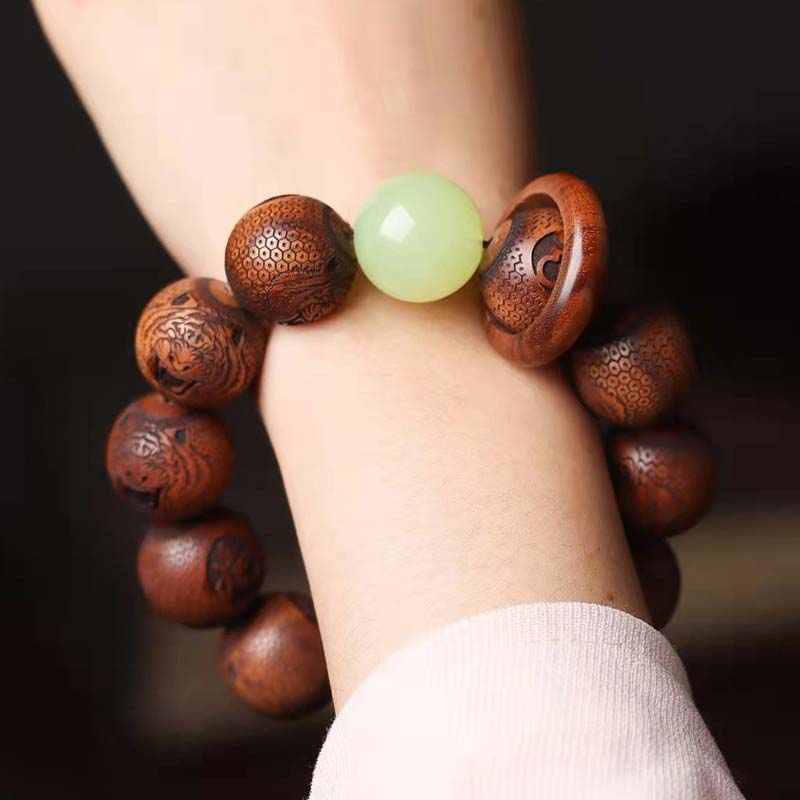 Buddha Stones Tibetan Rosewood Engraving Tiger Protection Bracelet Bracelet BS 3