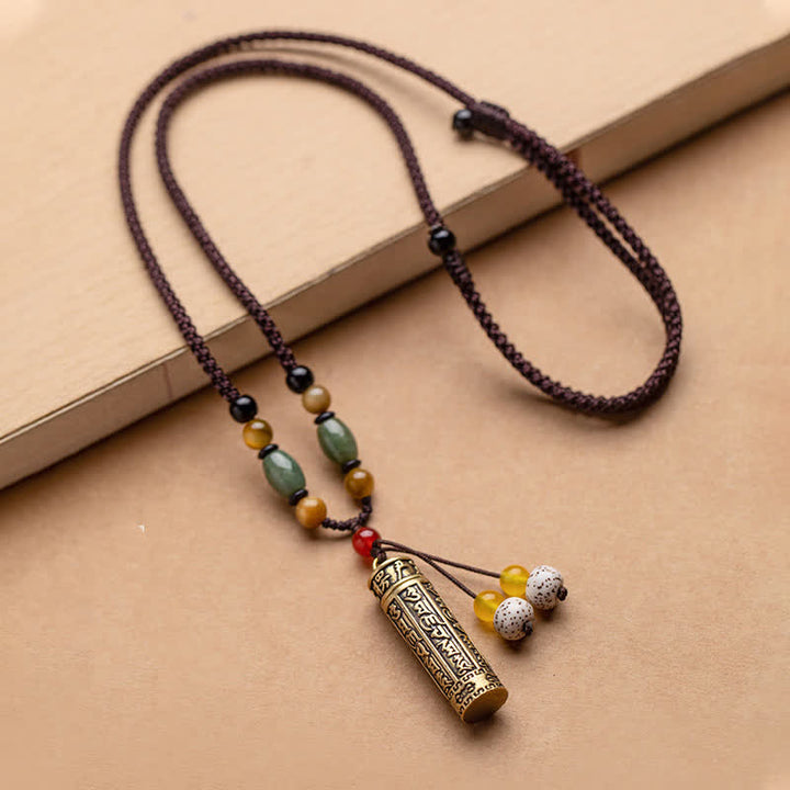 Buddhastoneshop Tibet Om Mani Padme Hum Agate Shurangama Sutra Protection Necklace Pendant Necklaces & Pendants BS Copper&Bodhi Seed
