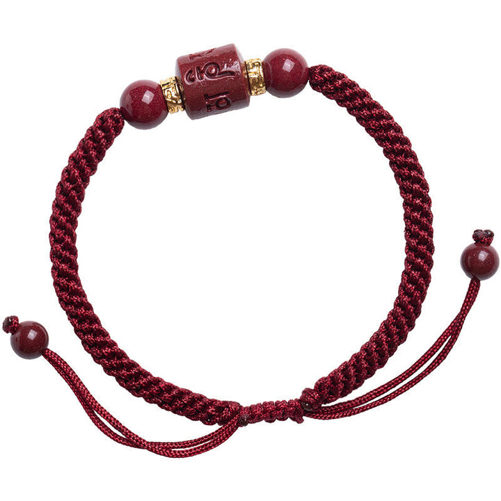 Buddha Stones Tibet Cinnabar Om Mani Padme Hum Engraved Blessing Braided Bracelet Bracelet BS 12