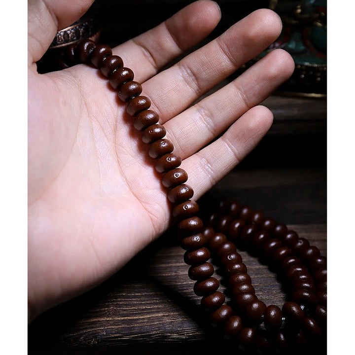 Purple Bodhi seed and Dzi bead mala bracelet — view 21