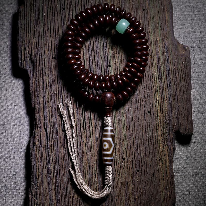 Purple Bodhi seed and Dzi bead mala bracelet — view 9