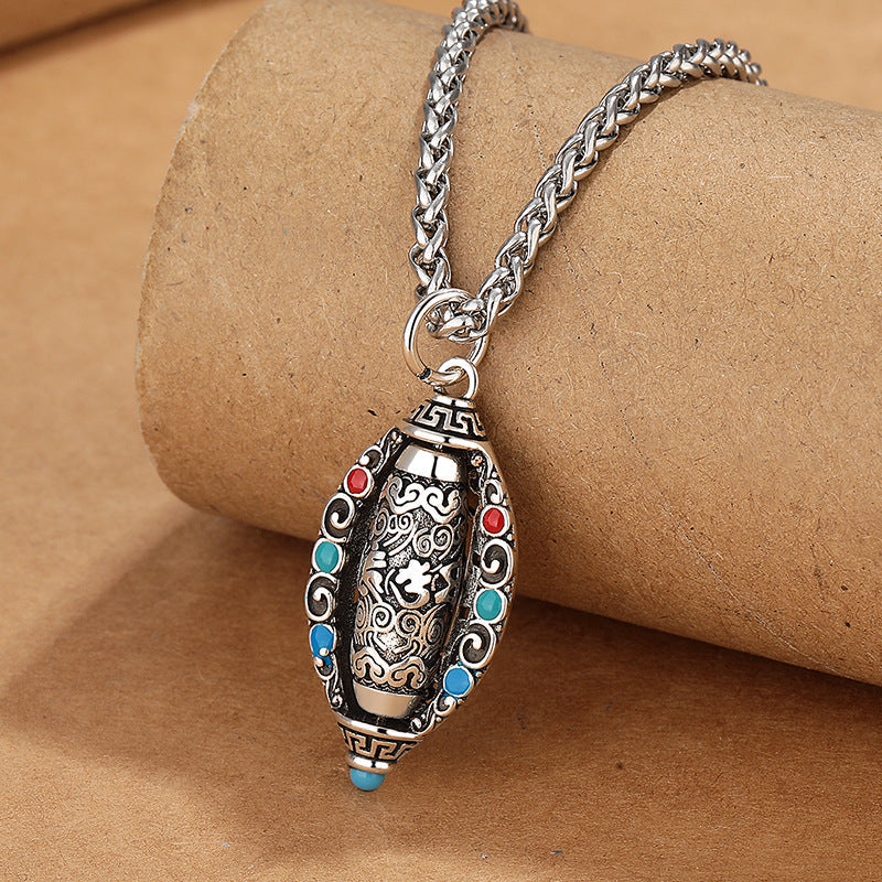 Buddha Stones Tibetan Om Mani Padme Hum Purity Rotatable Necklace Pendant Necklaces & Pendants BS 1