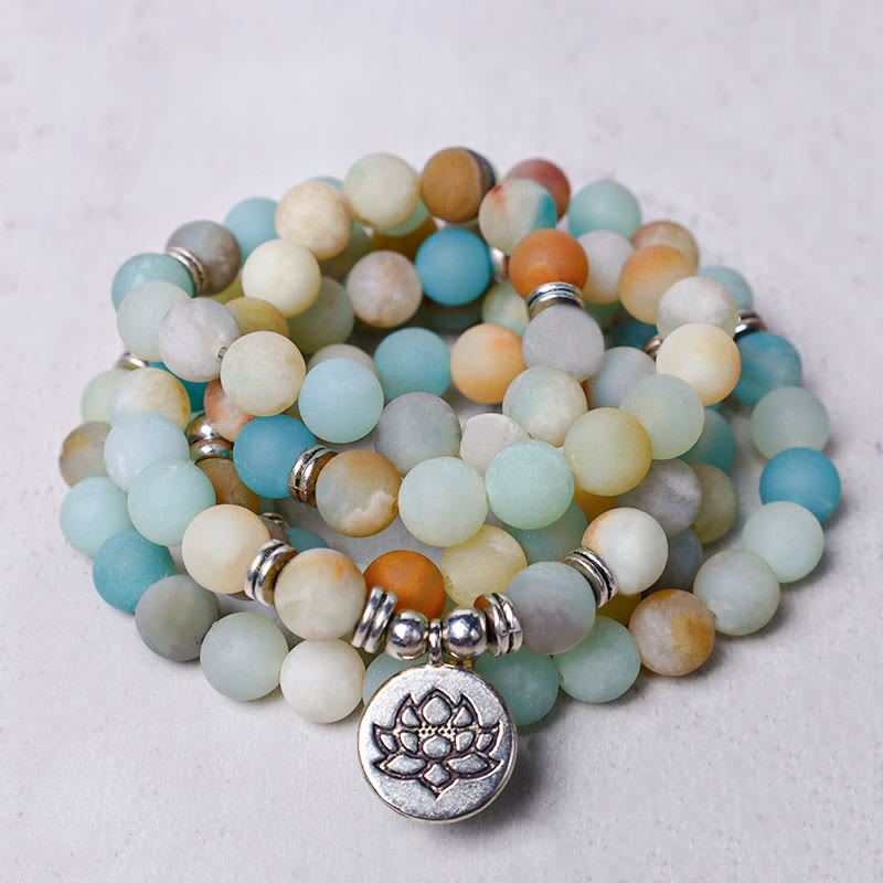 Tibetan amazonite lotus mala — view 1