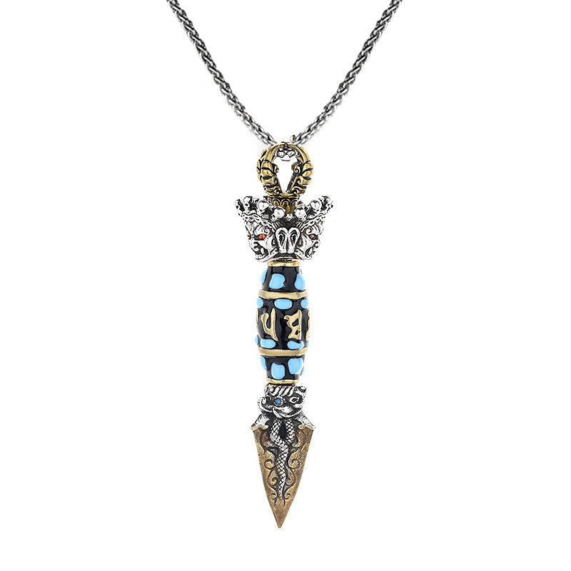 Buddha Stones Tibet Om Mani Padme Hum Dzi Bead Dorje Vajra Pattern Wealth Rotatable Necklace Pendant Necklaces & Pendants BS 9
