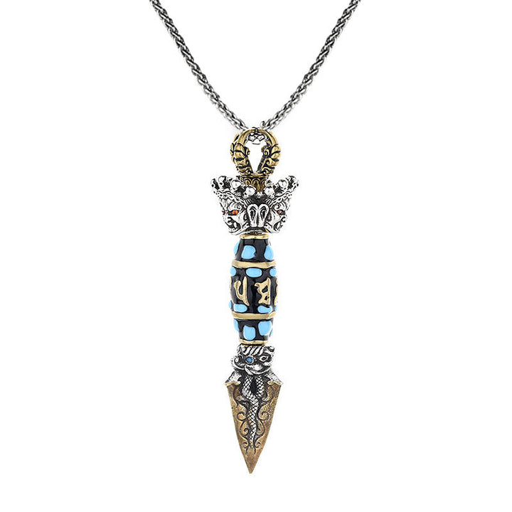 Buddha Stones Tibet Om Mani Padme Hum Dzi Bead Dorje Vajra Pattern Wealth Rotatable Necklace Pendant Necklaces & Pendants BS 9