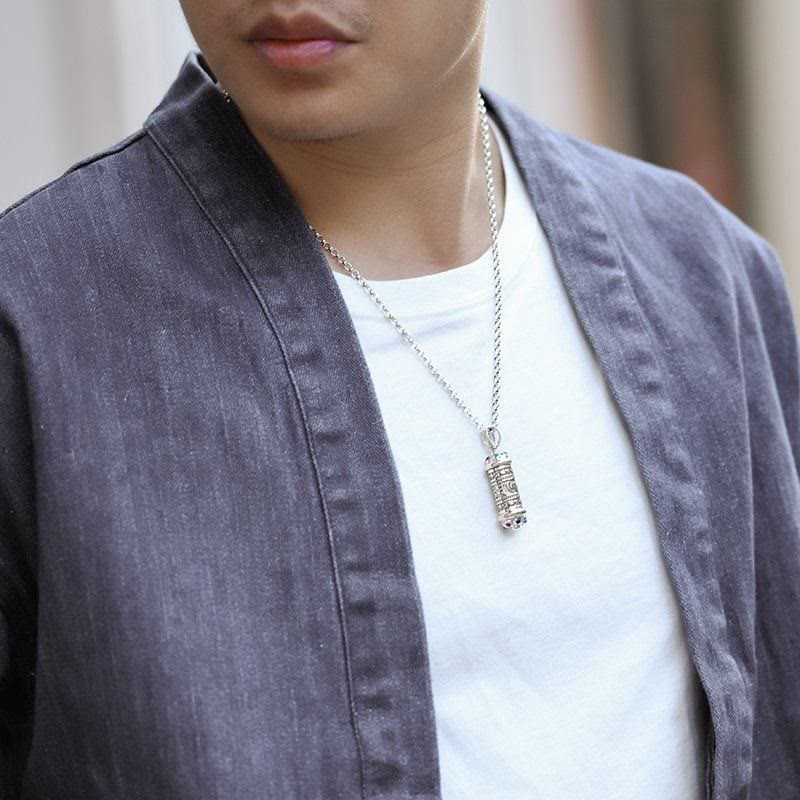 Om Mani Padme Hum silver-plated pendant necklace — view 4