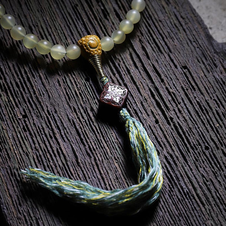 Buddha Stones 108 Mala Beads Tibet Sheep Horn Amber Luck Bracelet Bracelet Mala BS 9