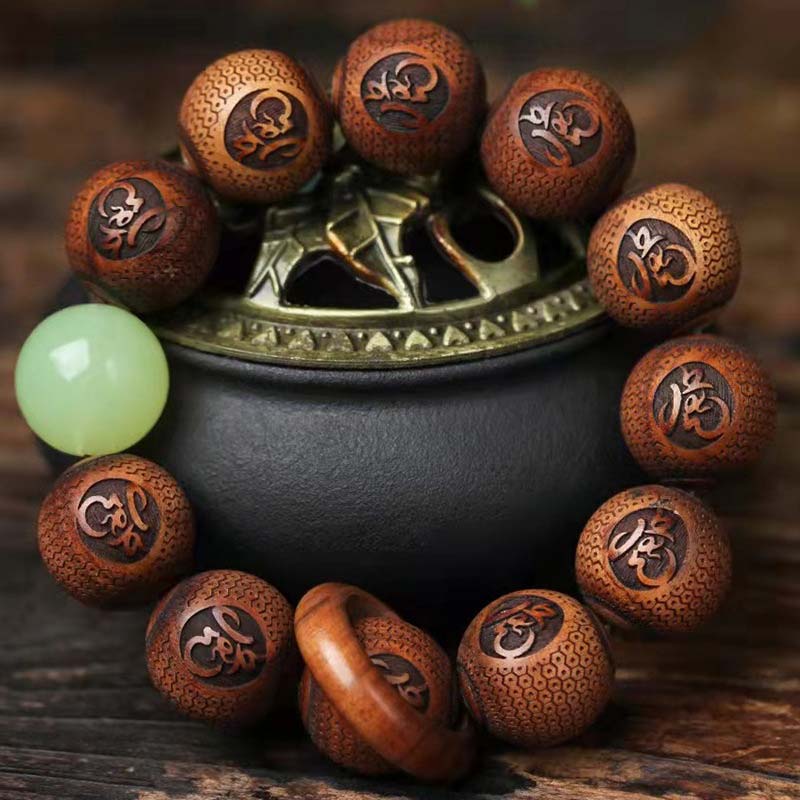Buddha Stones Tibetan Rosewood Engraving Tiger Protection Bracelet Bracelet BS 20mm*11