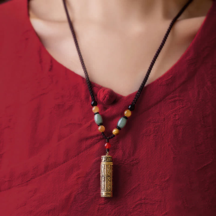 Buddhastoneshop Tibet Om Mani Padme Hum Agate Shurangama Sutra Protection Necklace Pendant Necklaces & Pendants BS 5