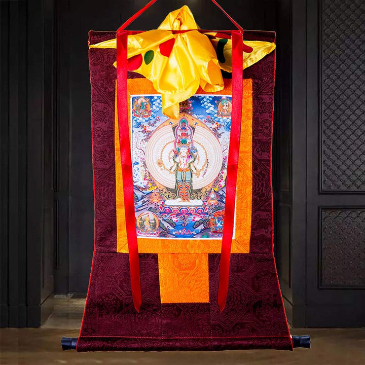 Tibetan Avalokiteshvara framed Thangka — view 4