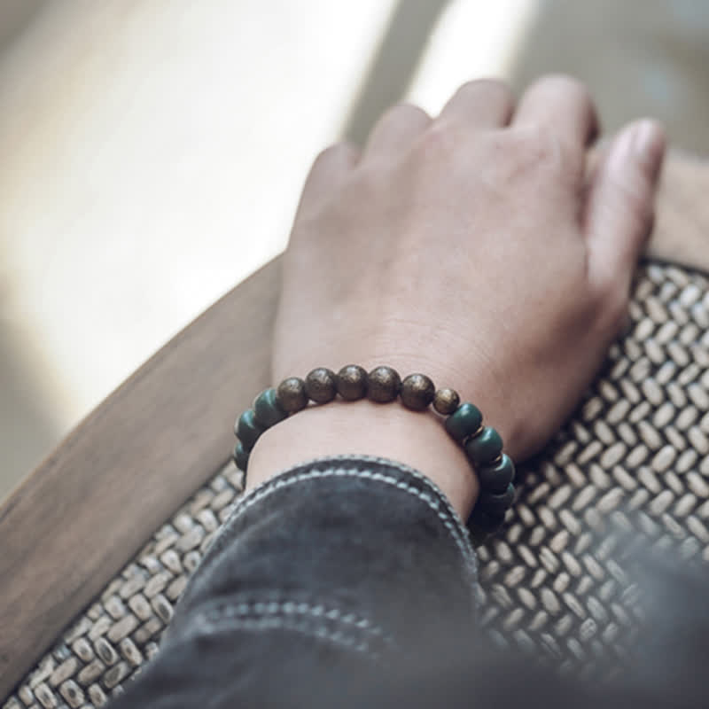 Tibetan cyan Bodhi seed and copper bracelet — view 4