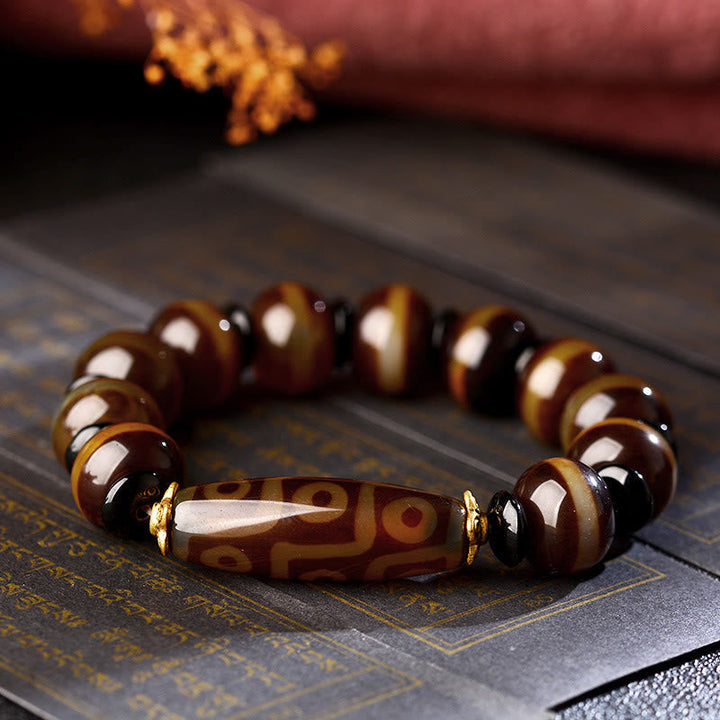 Nine-Eye Dzi bead and agate bracelet — view 2