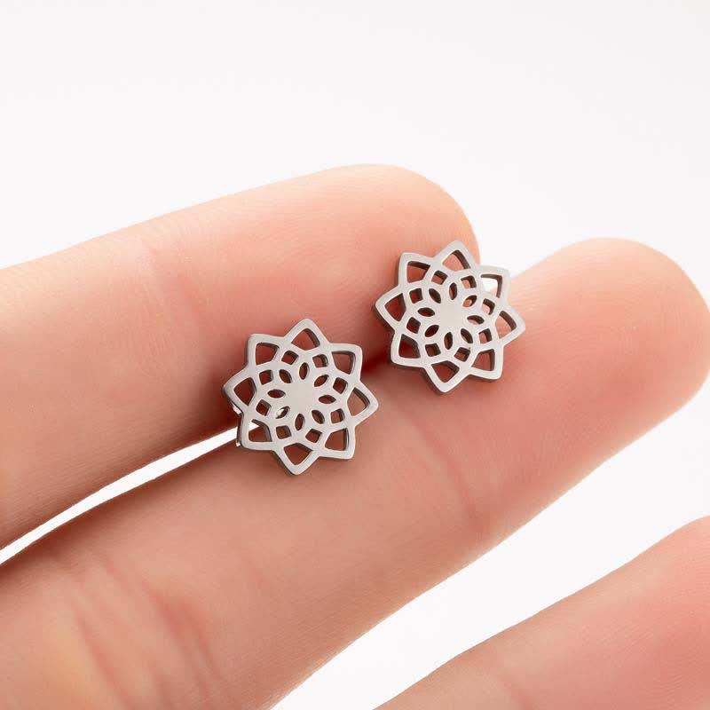 Lotus pattern titanium steel stud earrings — view 1