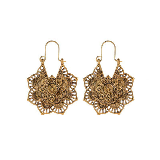 Tibetan Lotus Engraving Copper Blessing Drop Earrings