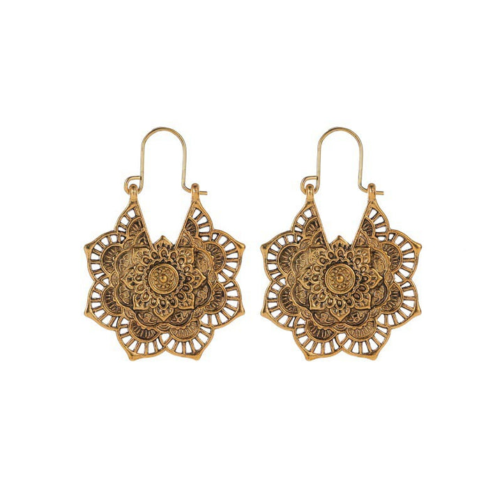 Tibetan Lotus Engraving Copper Blessing Drop Earrings