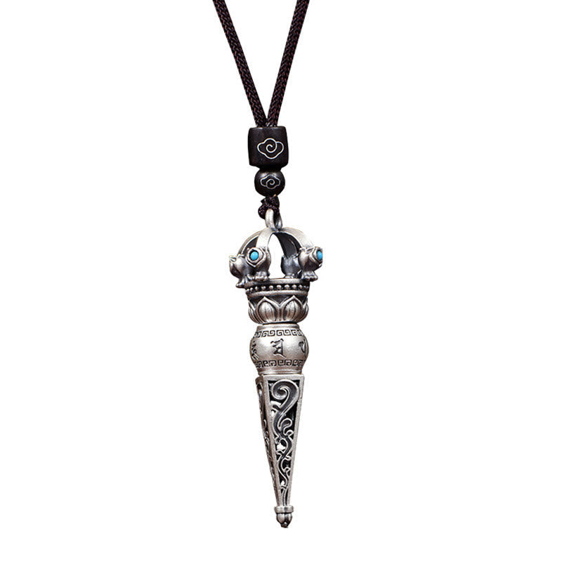 Buddha Stones Tibetan Om Mani Padme Hum Dorje Vajra Design Wisdom Rotatable Necklace Pendant Necklaces & Pendants BS 8