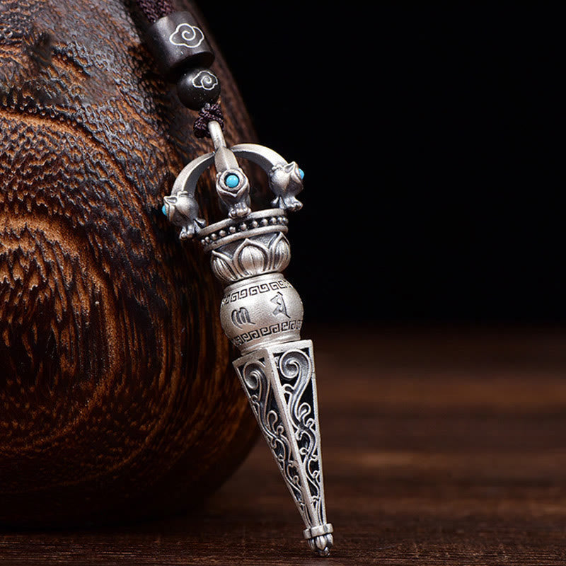 Buddha Stones Tibetan Om Mani Padme Hum Dorje Vajra Design Wisdom Rotatable Necklace Pendant Necklaces & Pendants BS Dorje Vajra Design