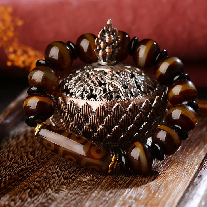 Nine-Eye Dzi bead and agate bracelet — view 3