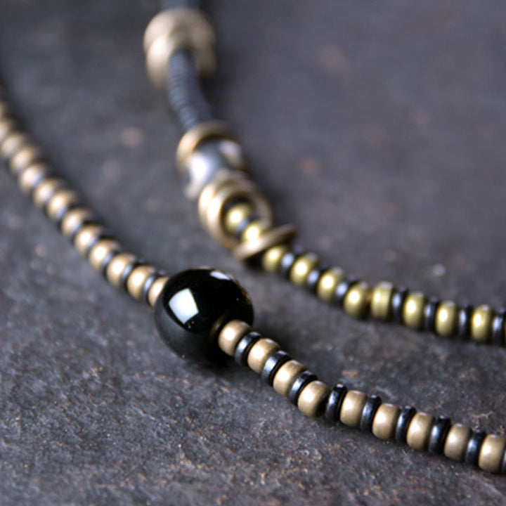 Ebony wood Dzi bead and copper bracelet — view 10