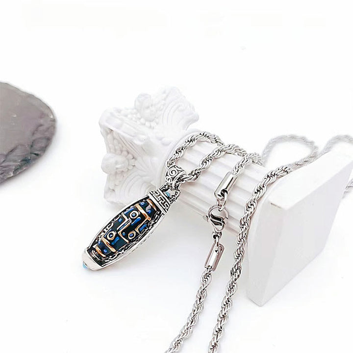 Buddha Stones Tibetan Om Mani Padme Hum Nine-Eye Dzi Bead Pattern Peace Purity Rotatable Necklace Pendant Necklaces & Pendants BS 7