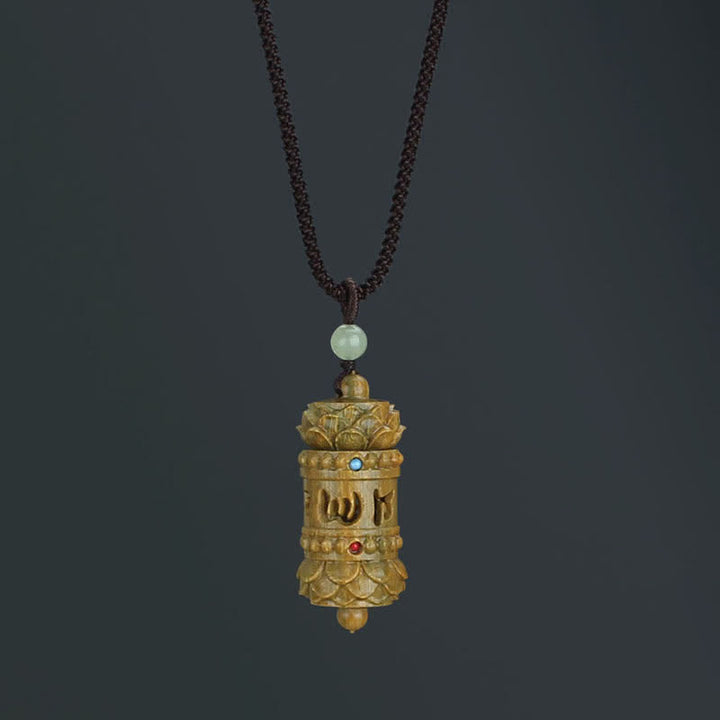 Green sandalwood and rosewood lotus pendant — view 1