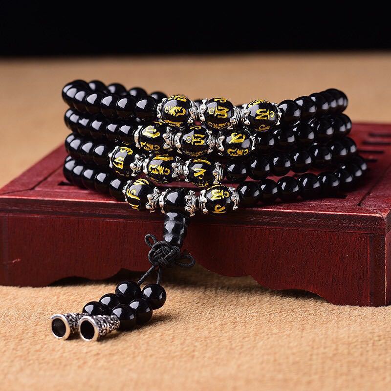 Black Obsidian Mantra Mala Bracelet — view 1