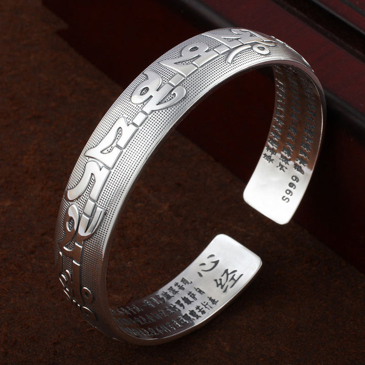 Tibetan Sanskrit White Copper Bracelet Bangle — view 1