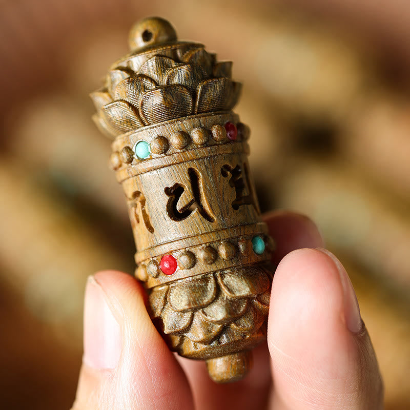 Green sandalwood and rosewood lotus pendant — view 3