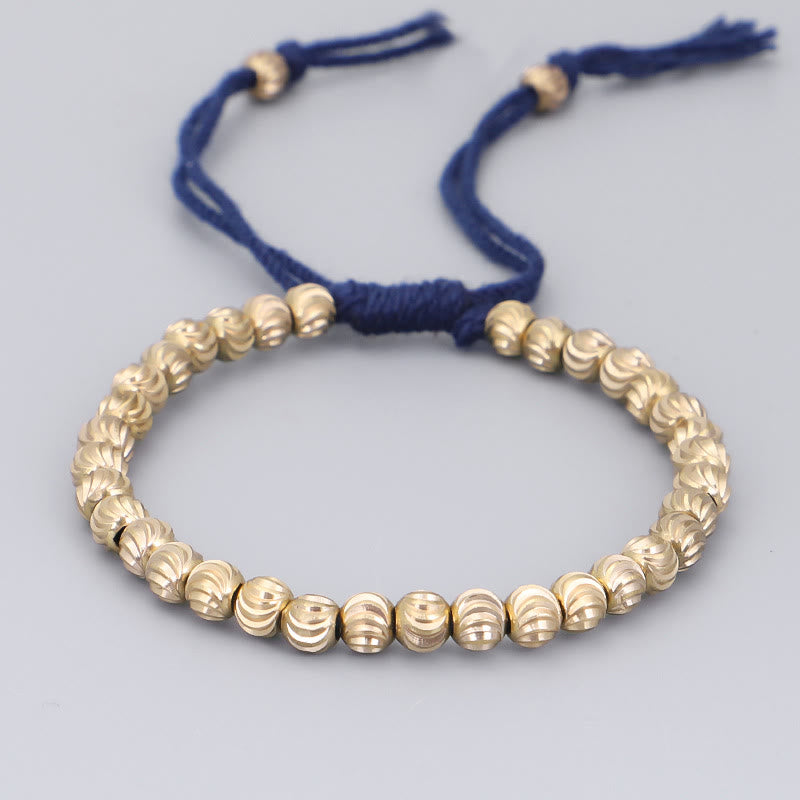 Buddha Stones Tibetan Handmade Copper Bead Luck String Bracelet Bracelet BS Dark Blue(Wrist Circumference 14-26cm)