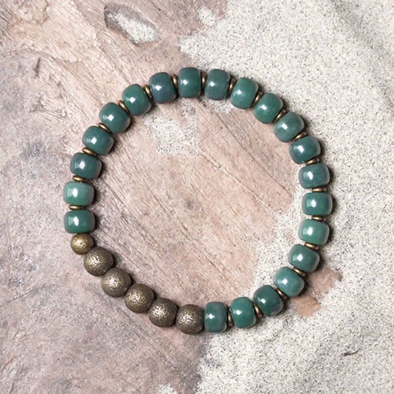 Tibetan cyan Bodhi seed and copper bracelet — view 5