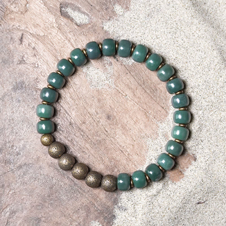 Tibetan cyan Bodhi seed and copper bracelet — view 5