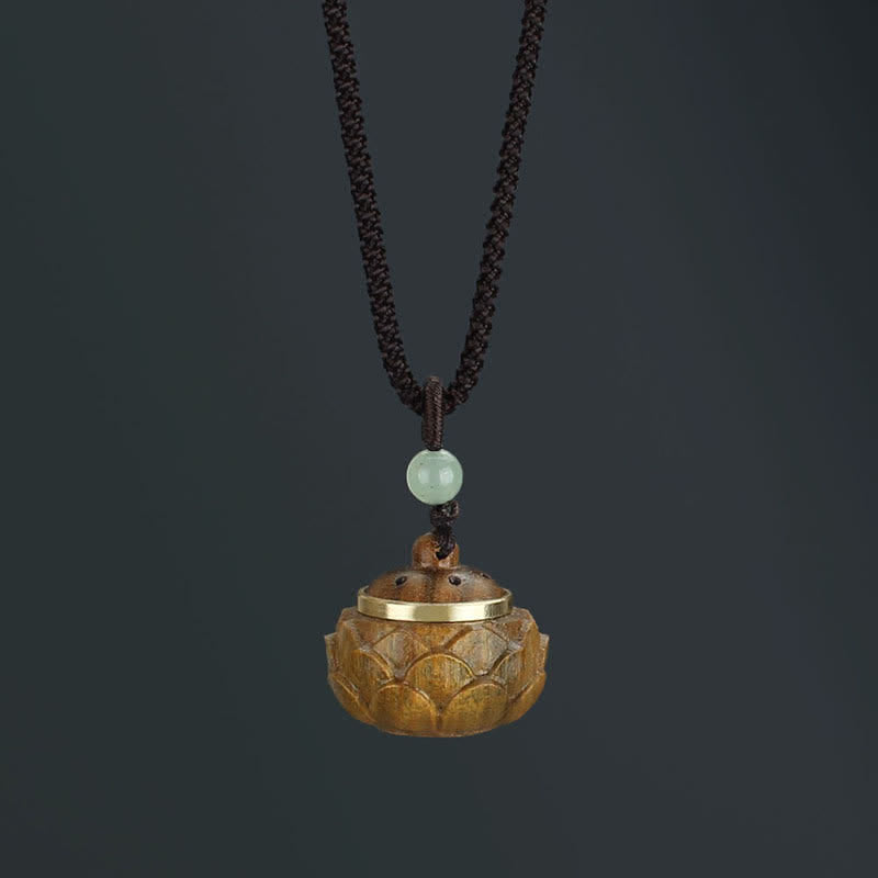 Green sandalwood and rosewood lotus pendant — view 9