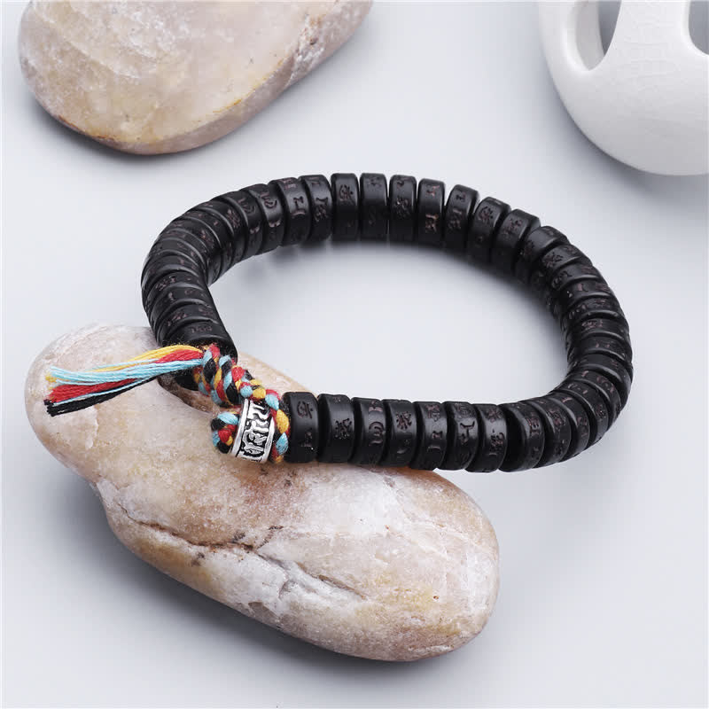 Coconut shell mantra bead bracelet — view 2