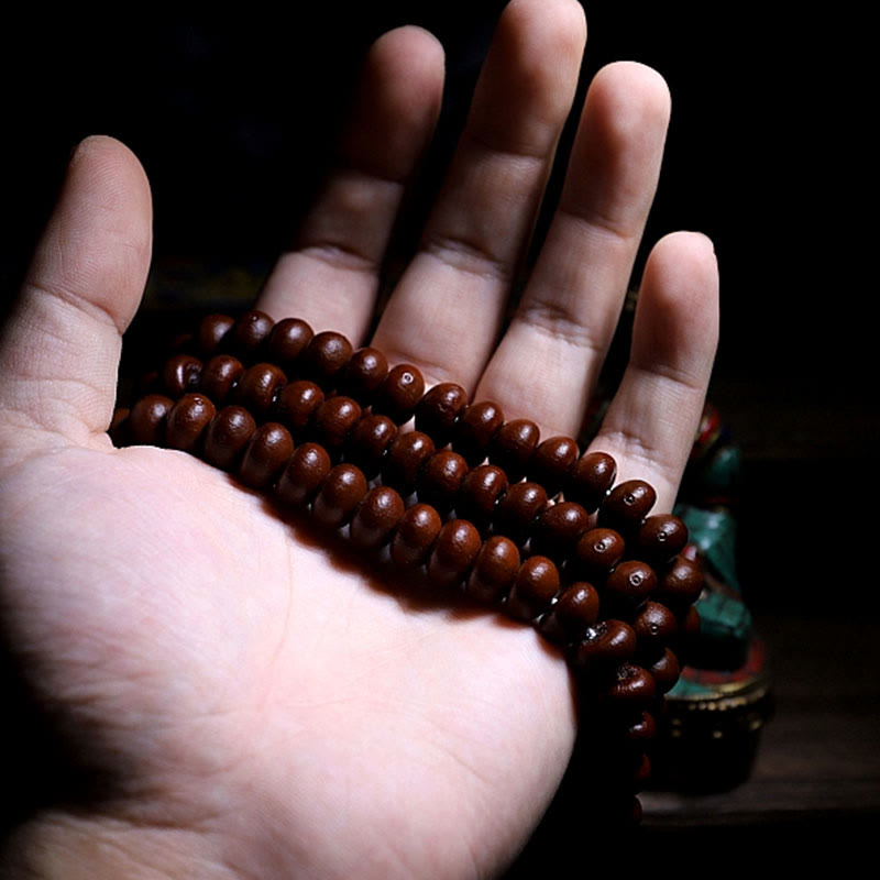 Purple Bodhi seed and Dzi bead mala bracelet — view 5