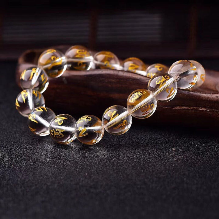 White crystal and black onyx mantra bracelet — view 15