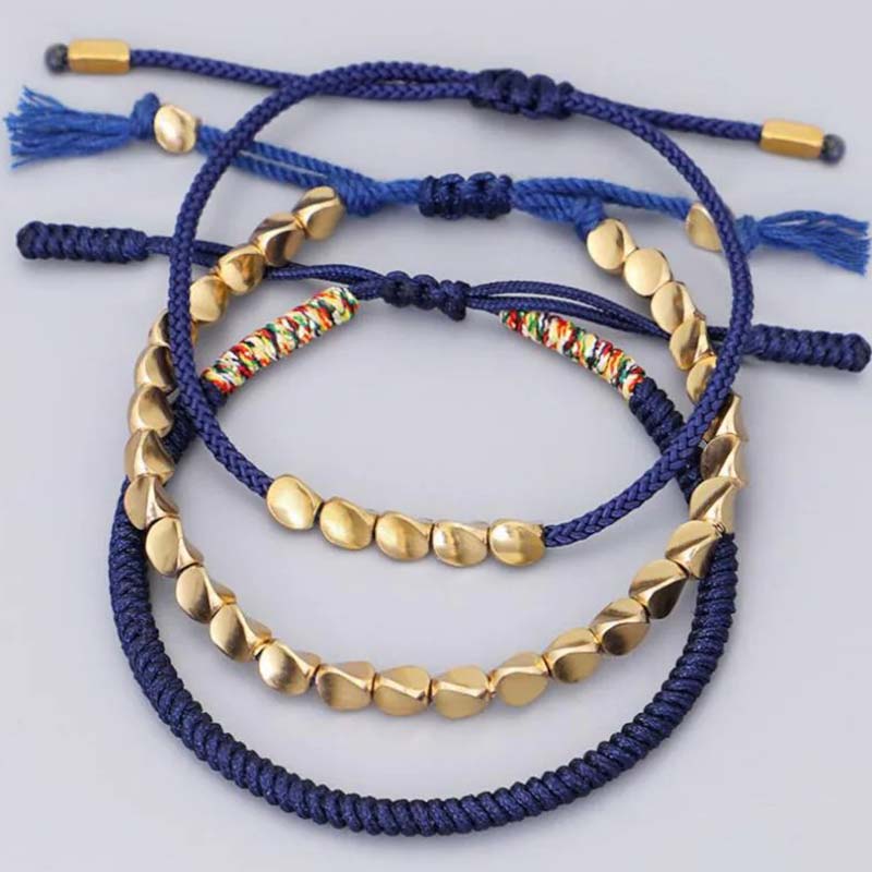 Three-piece copper bead cord bracelet set — view 2