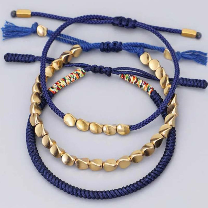 Three-piece copper bead cord bracelet set — view 2