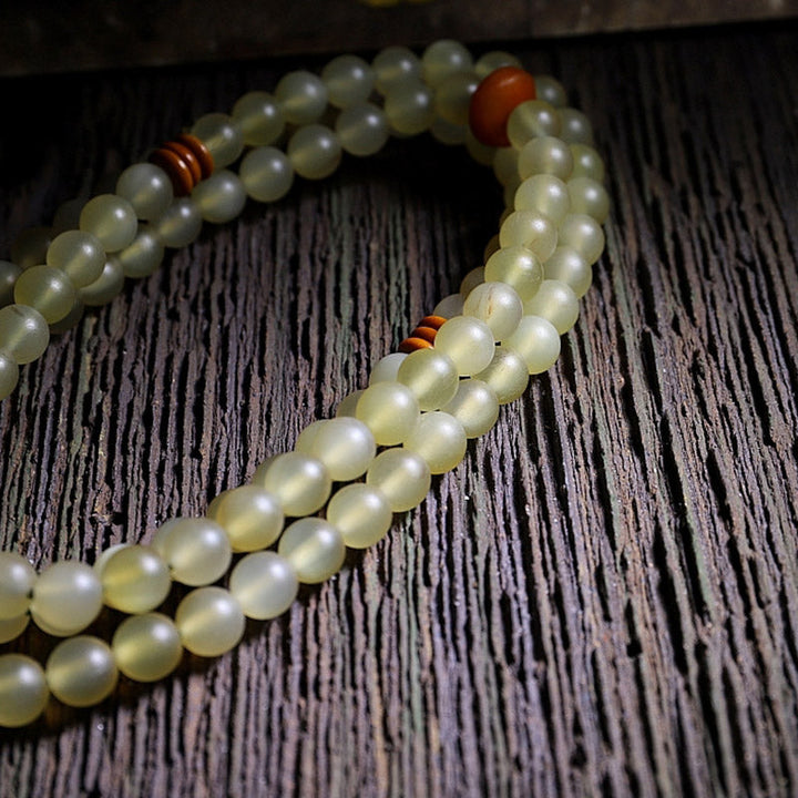 Buddha Stones 108 Mala Beads Tibet Sheep Horn Amber Luck Bracelet Bracelet Mala BS 7