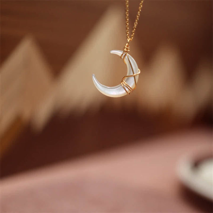 Buddha Stones Natural Tridacna Stone Crescent Moon Blessing Necklace Pendant Necklaces & Pendants BS 4