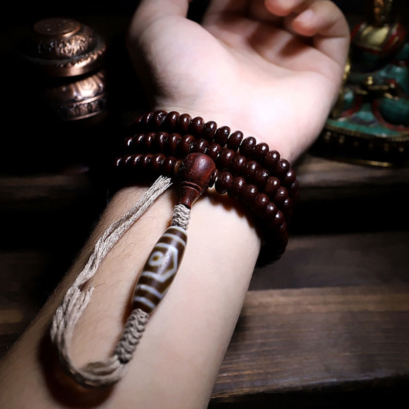 Purple Bodhi seed and Dzi bead mala bracelet — view 10