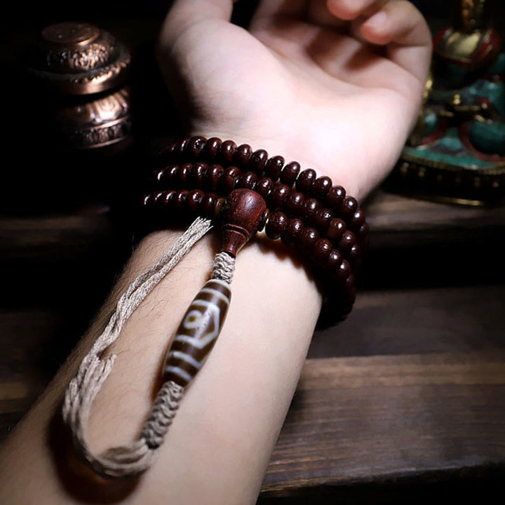 Purple Bodhi seed and Dzi bead mala bracelet — view 10