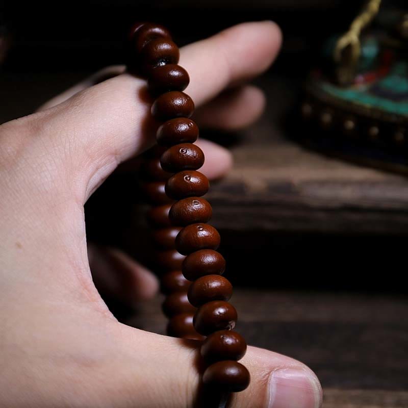 Purple Bodhi seed and Dzi bead mala bracelet — view 4