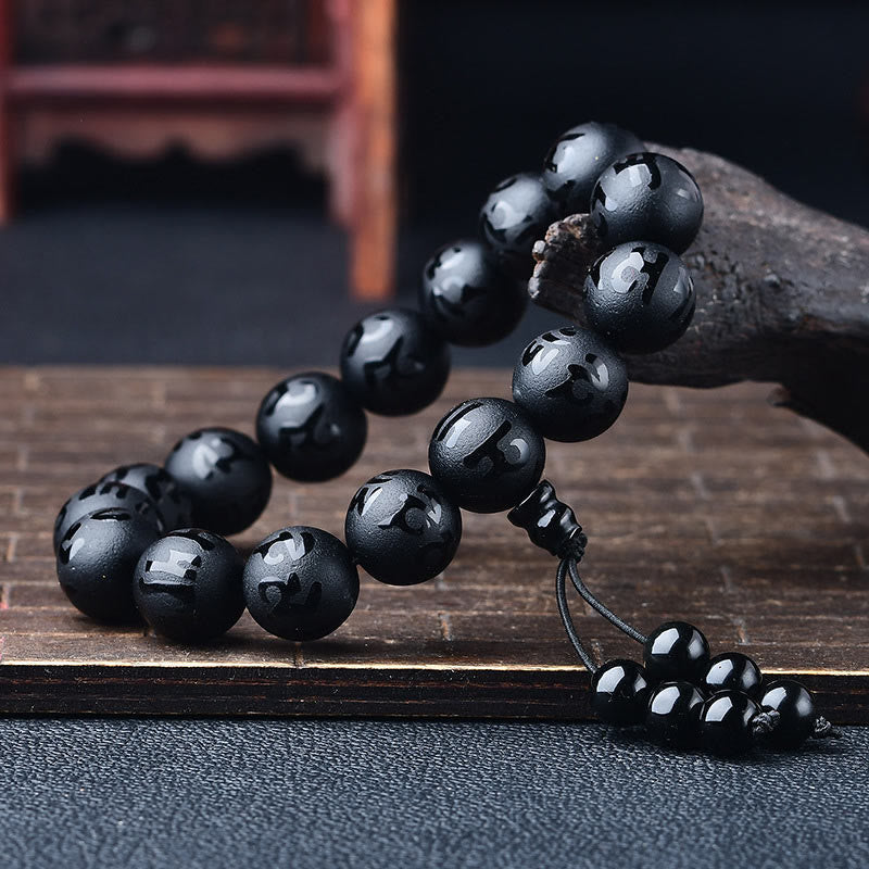 White crystal and black onyx mantra bracelet — view 8